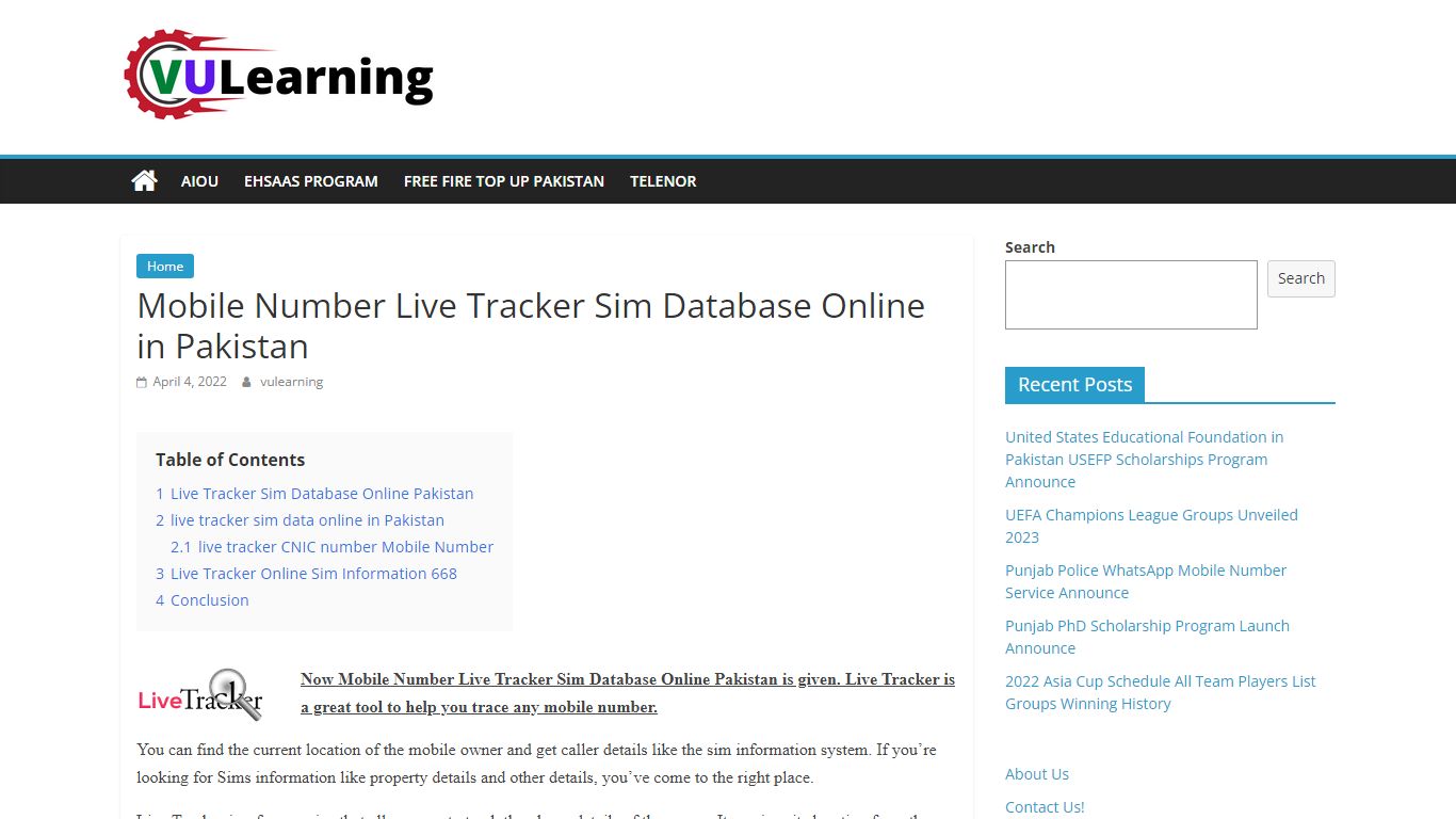 Mobile Number Live Tracker Sim Database Online Pakistan - VUlearning.Com.PK