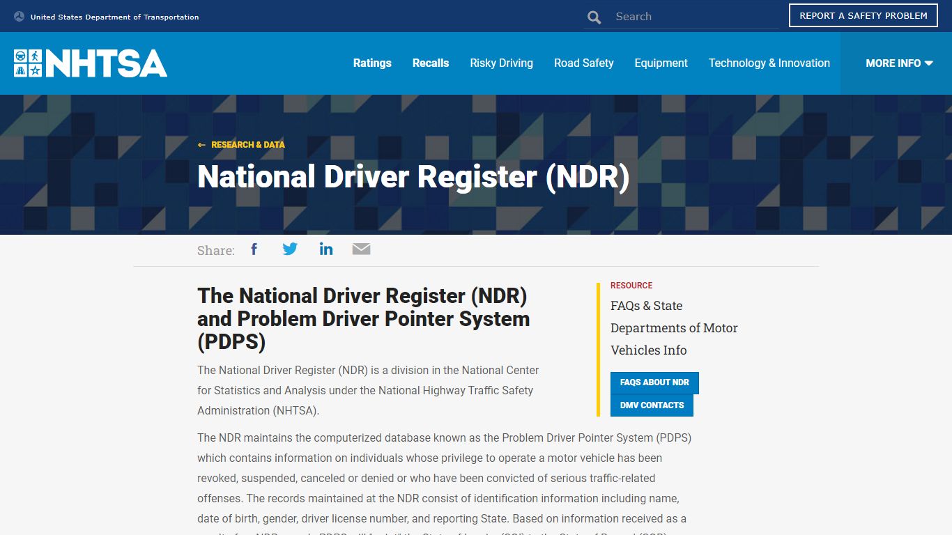 National Driver Register (NDR) | NHTSA